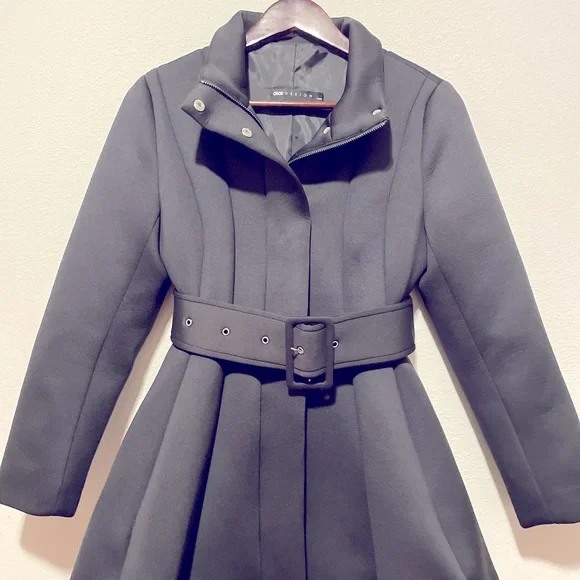 ASOS Design Petite Scuba Skater Coat in Black XXSP